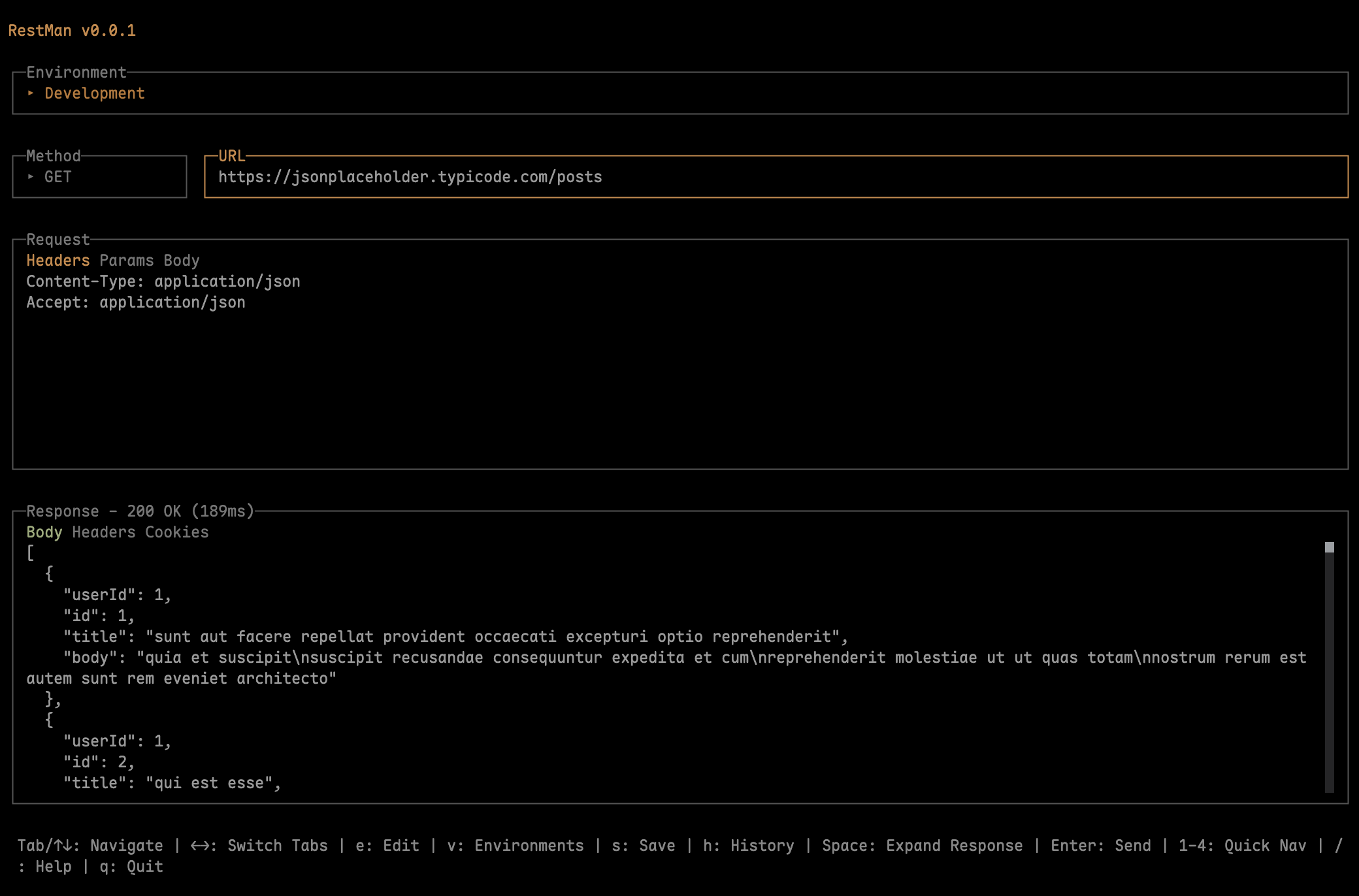 RestMan Terminal Interface Preview